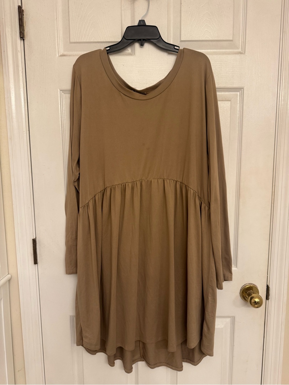 JoDIFL 3X Camel Long Sleeve Babydoll Swing Tunic Dress Plus Size